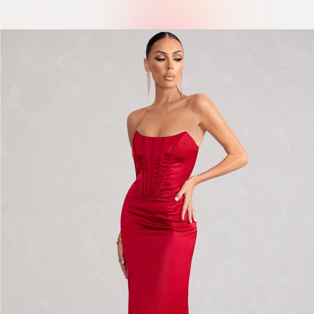 Club L Red Satin Strapless Gown